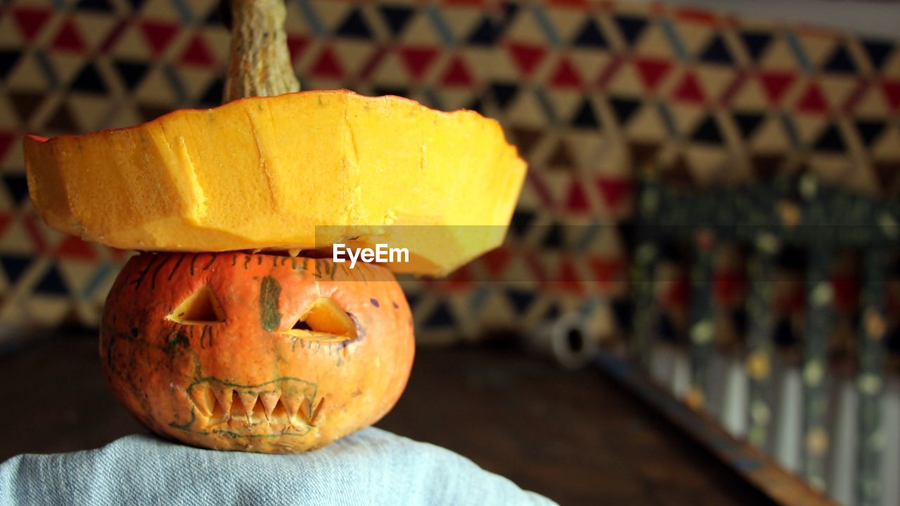 Close-up of pumpkin on table