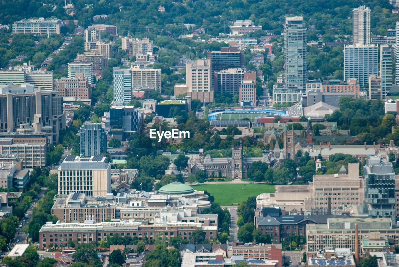 High angle view of buildings in city