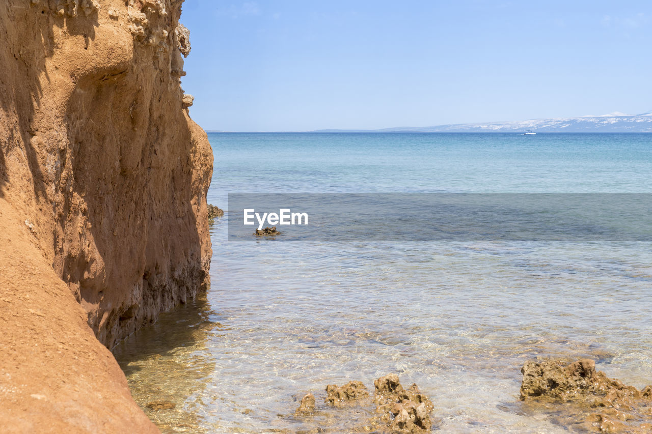 Scenic view of sea against clear sky