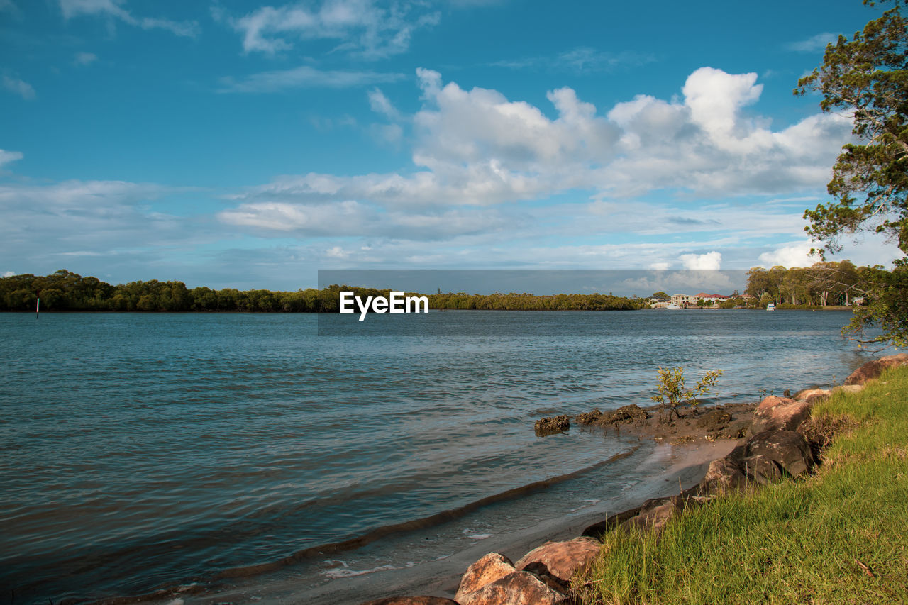 Scenic view of lake against sky