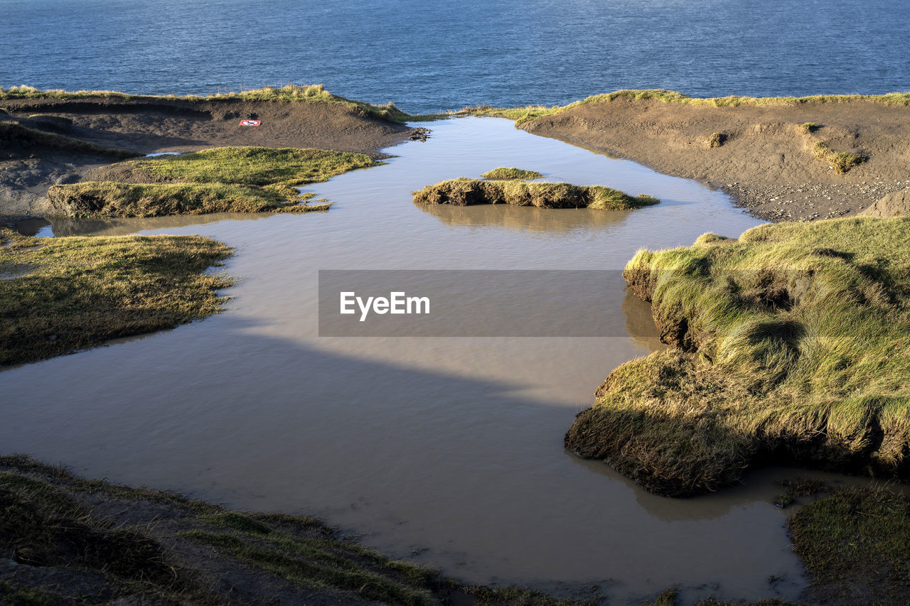 High angle view of rocks in sea