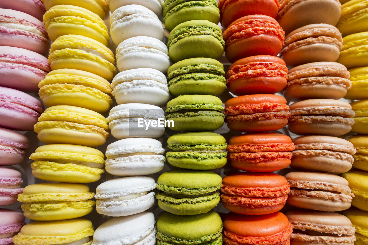 Full frame shot of multi colored macaroons