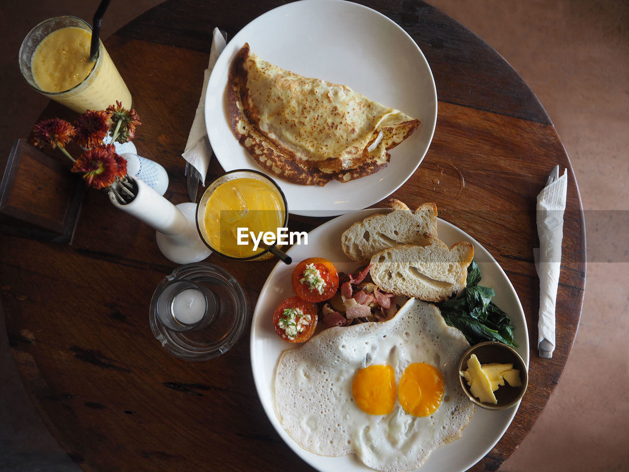 Directly above shot of breakfast on table at home