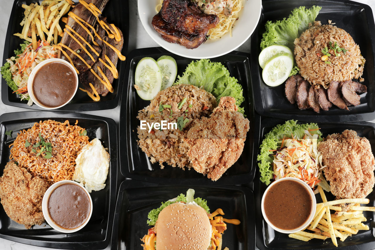 High angle view of food on table