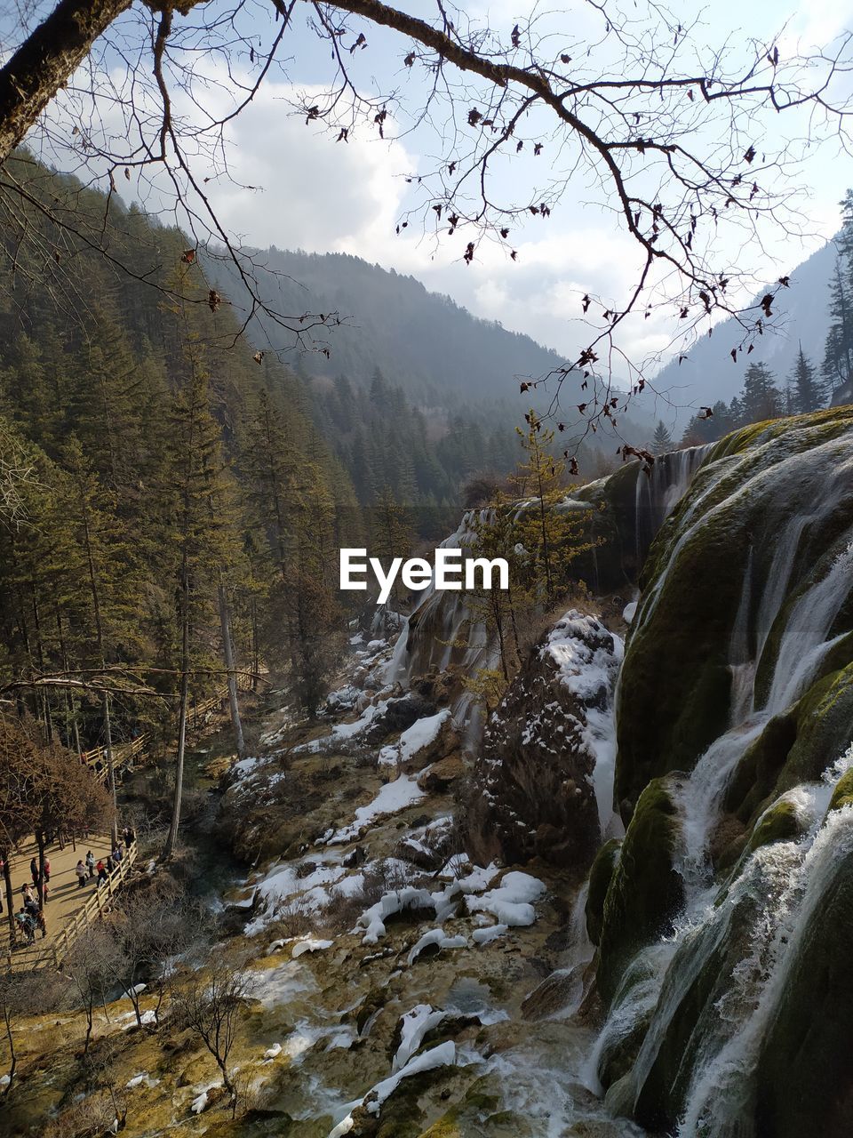 Beautiful view of waterfall in jiuzhaigou national park in china, the heaven on the earth with snow