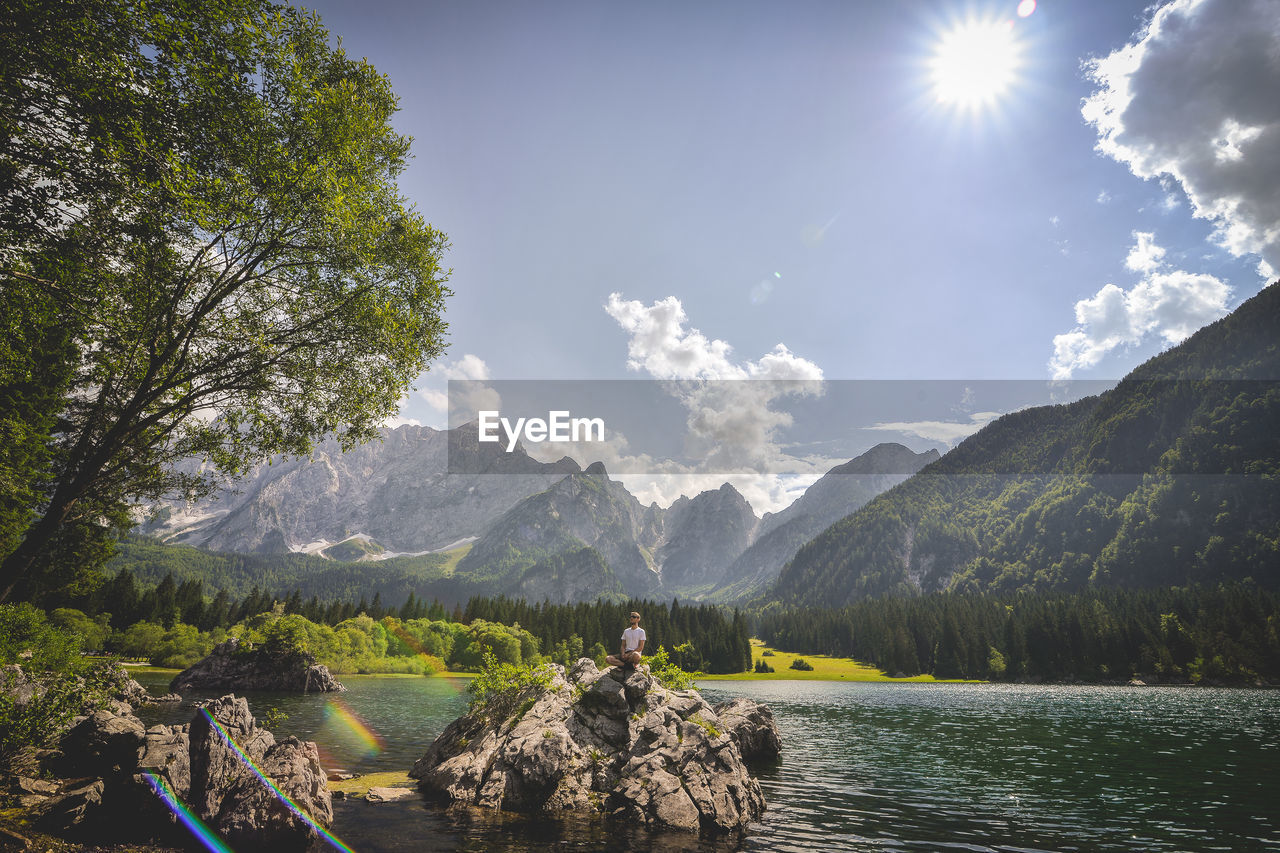 SCENIC VIEW OF LAKE AGAINST MOUNTAIN RANGE