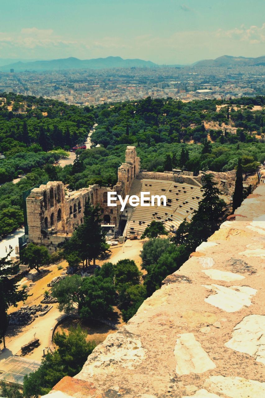 High angle view of old ruin acropolis