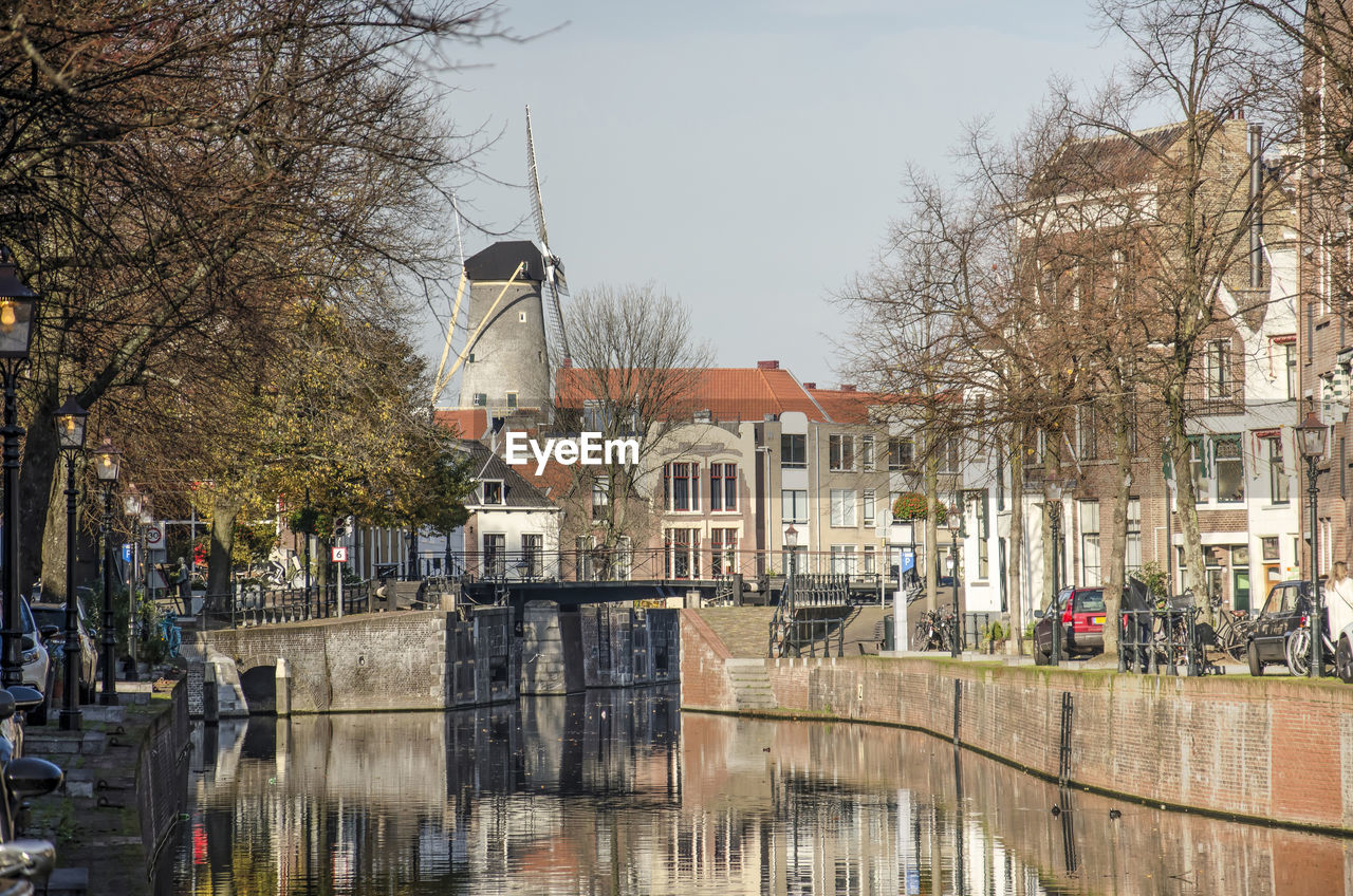 Schiedam  canal and windmill in autumn