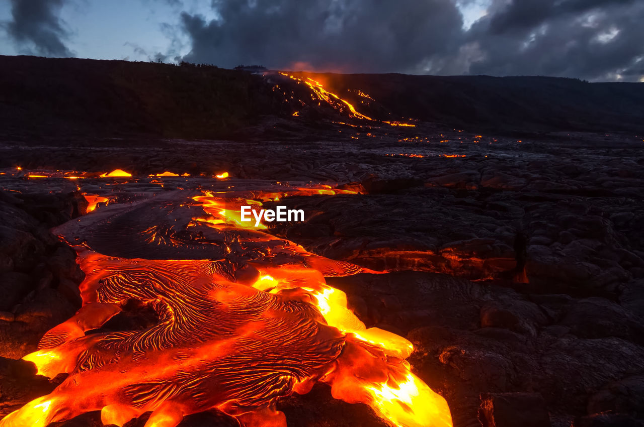 AERIAL VIEW OF ILLUMINATED BONFIRE AGAINST SKY