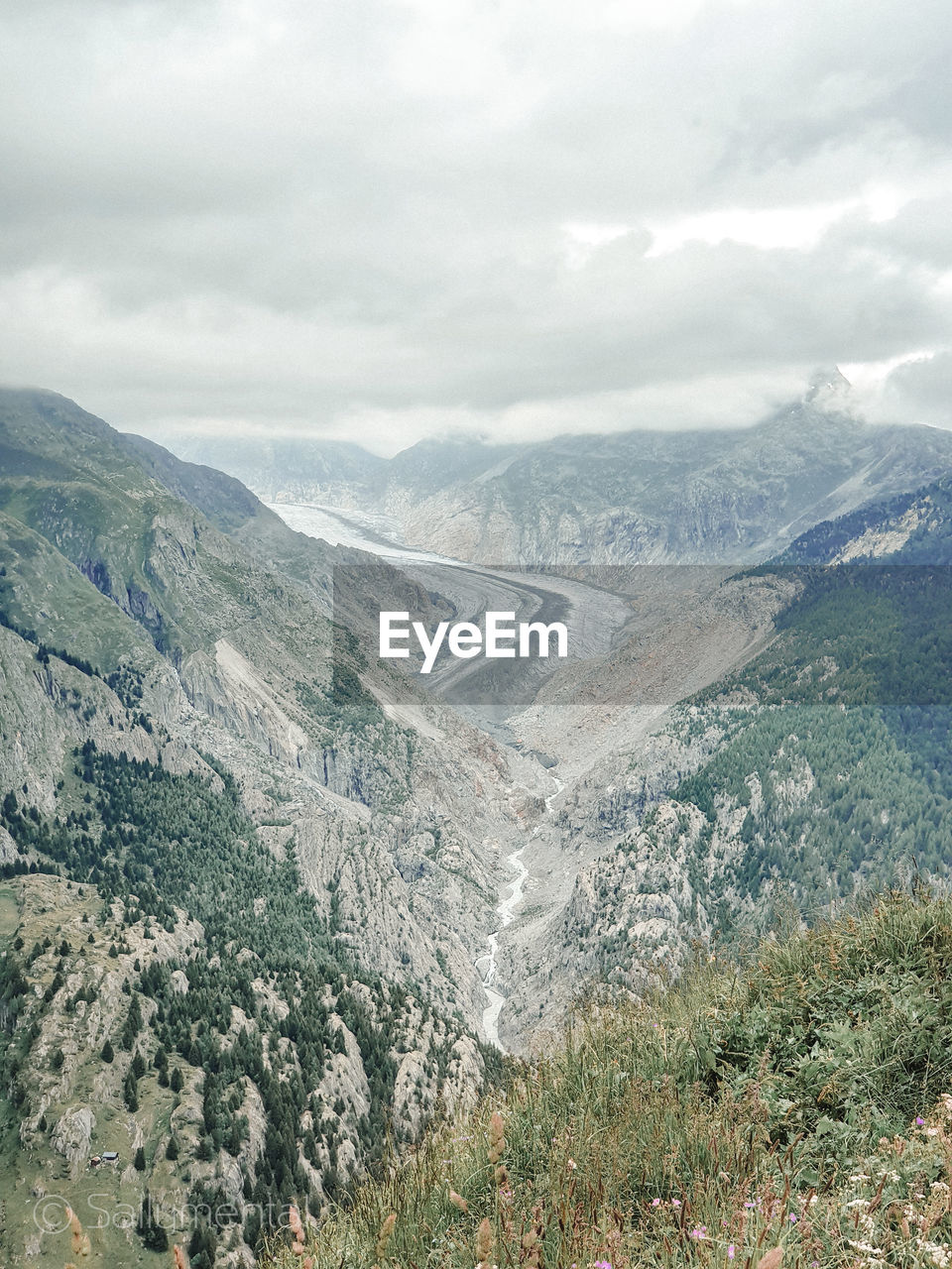 High angle view of valley against sky