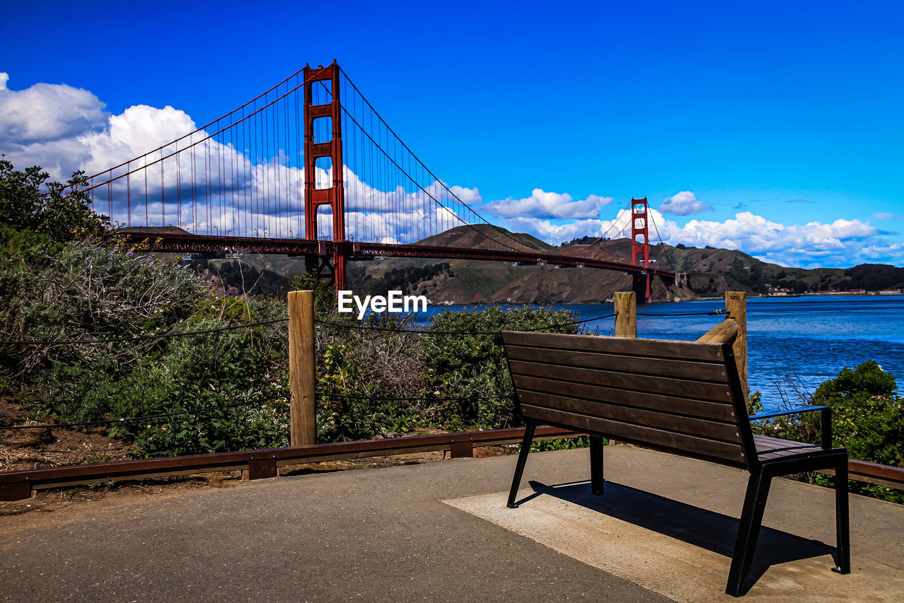 VIEW OF SUSPENSION BRIDGE OVER SEA