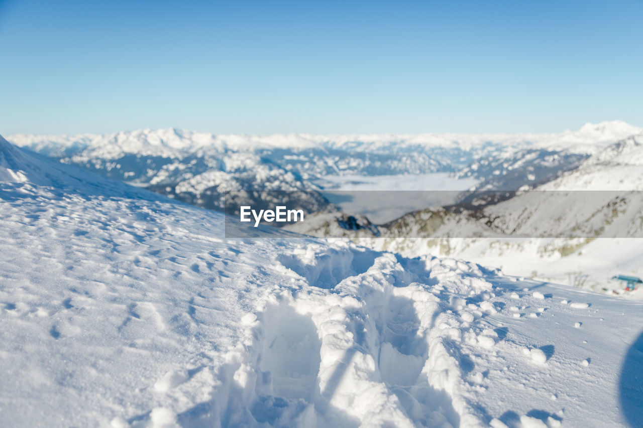 SNOW COVERED MOUNTAINS AGAINST SKY