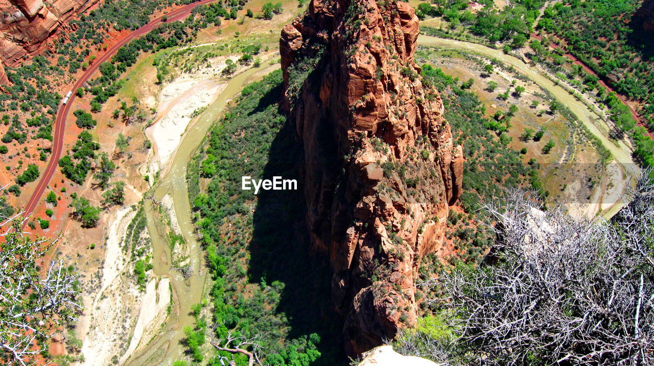 High angle view of cliff at zion national park