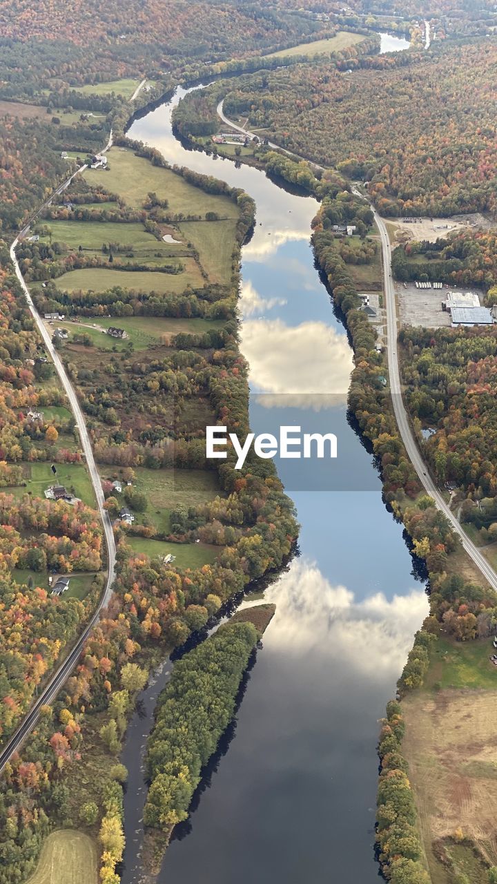 high angle view of road amidst field