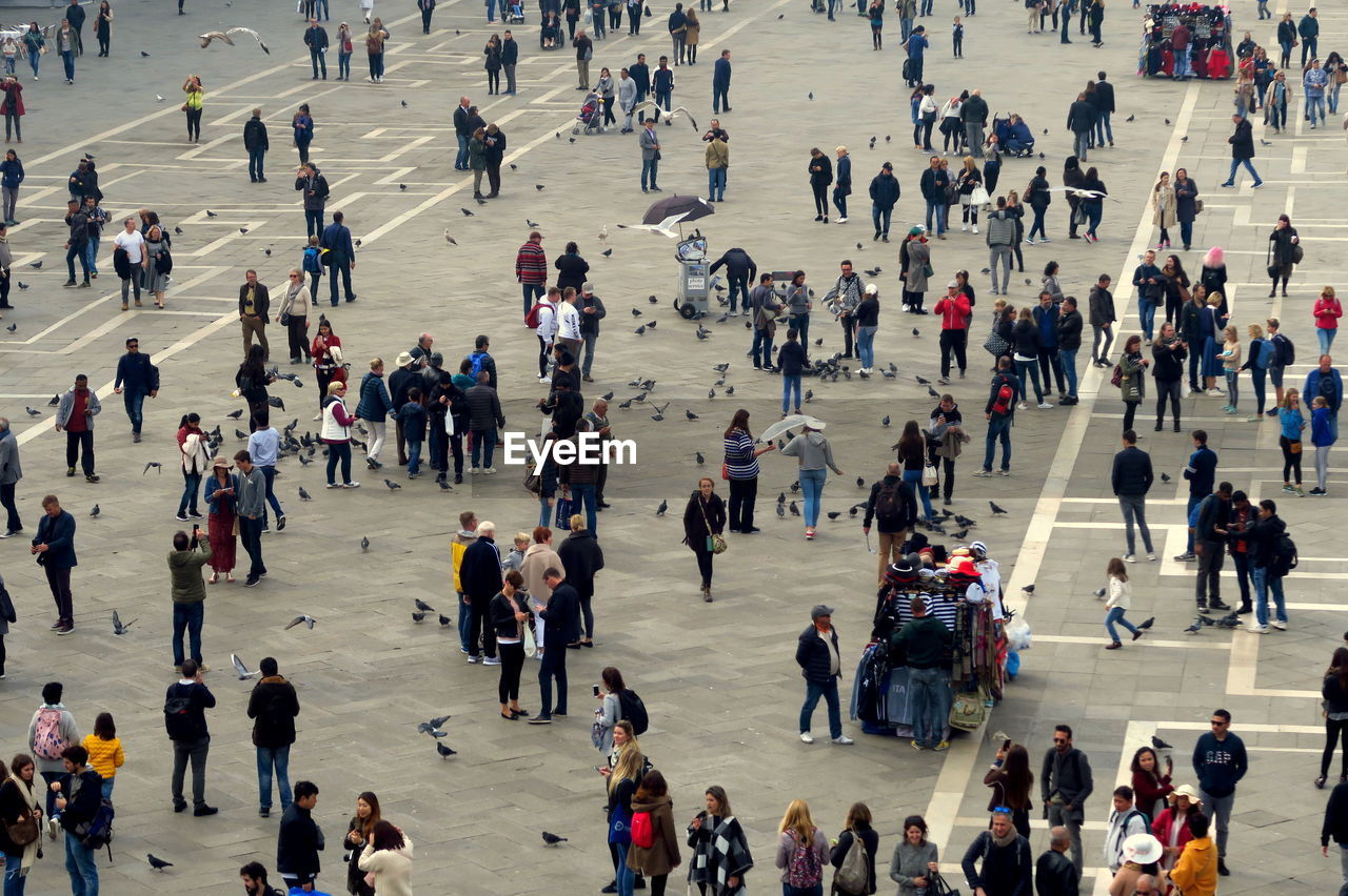 High angle view of crowd on square