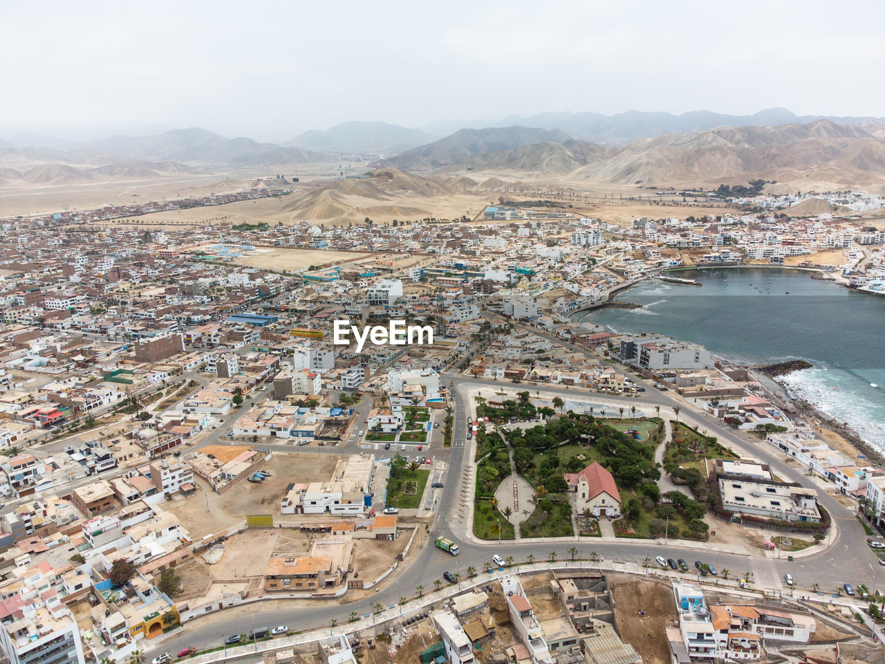 Aerial drone view of the district of san bartolo located south of lima - peru