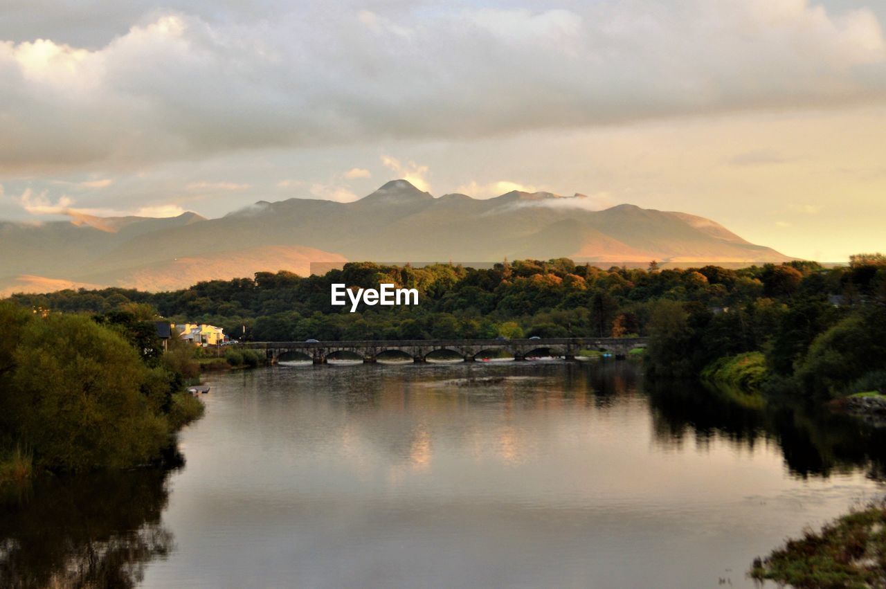 Scenic view of lake against sky during sunset