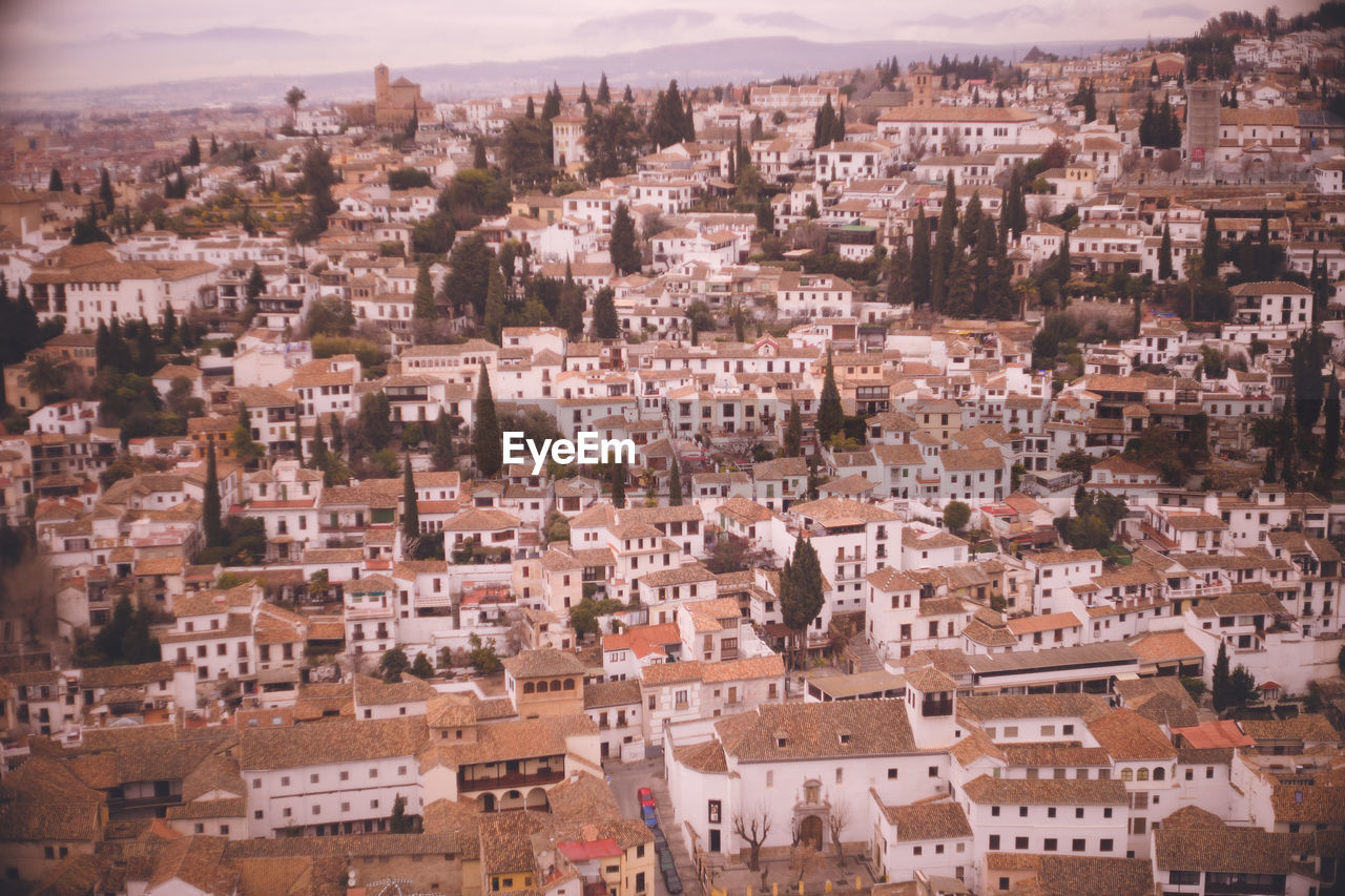 View of the albaicin district from the alhambra palace in granada, a world heritage site in spain