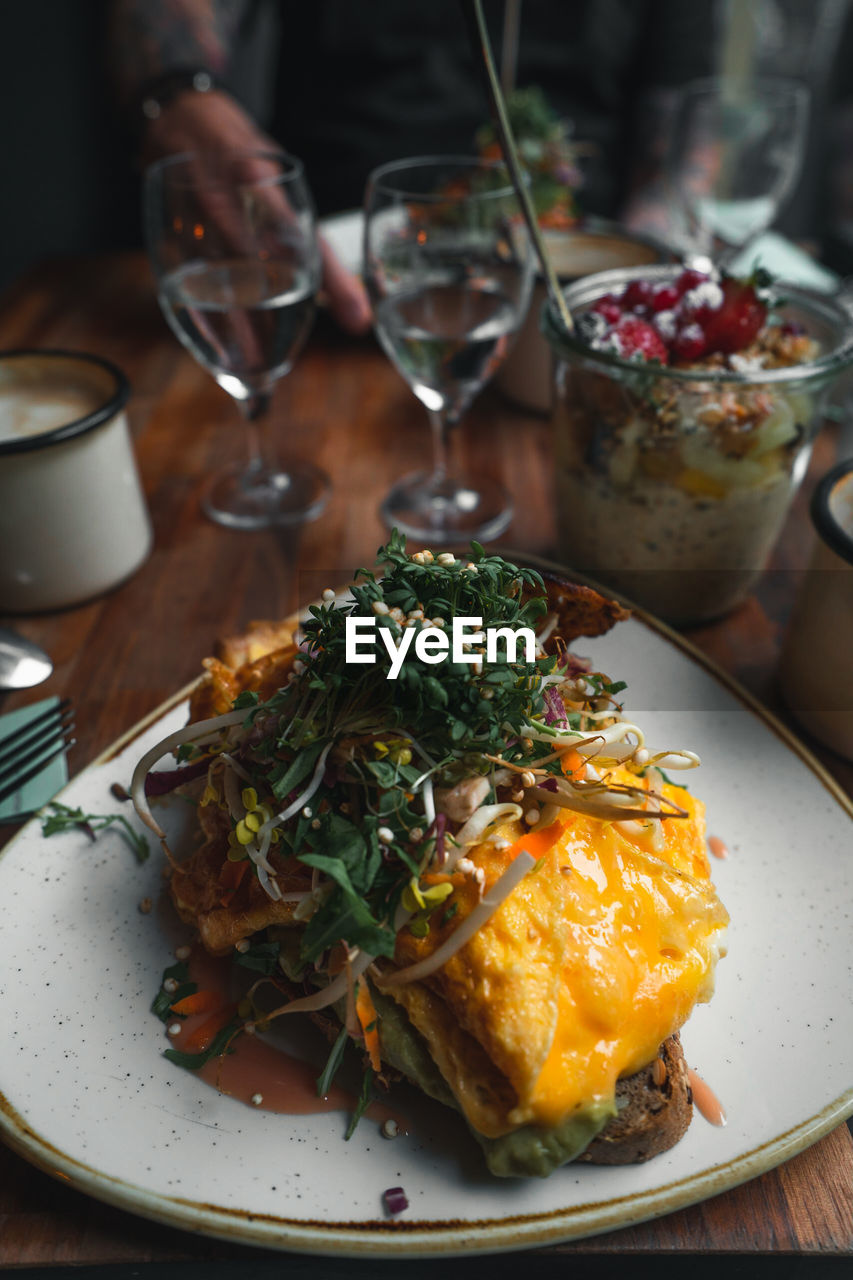 CLOSE-UP OF FOOD SERVED IN RESTAURANT