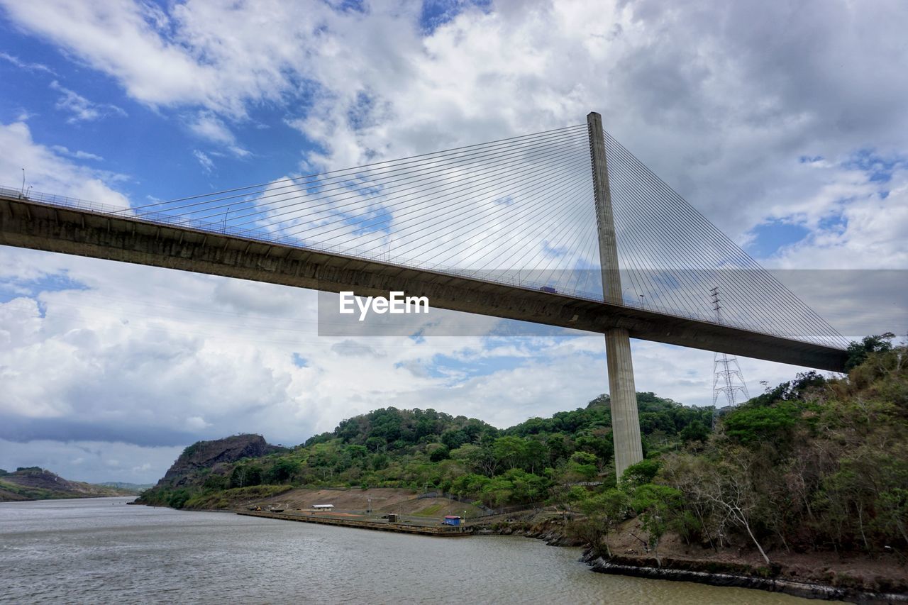 Low angle view of bridge over river against sky