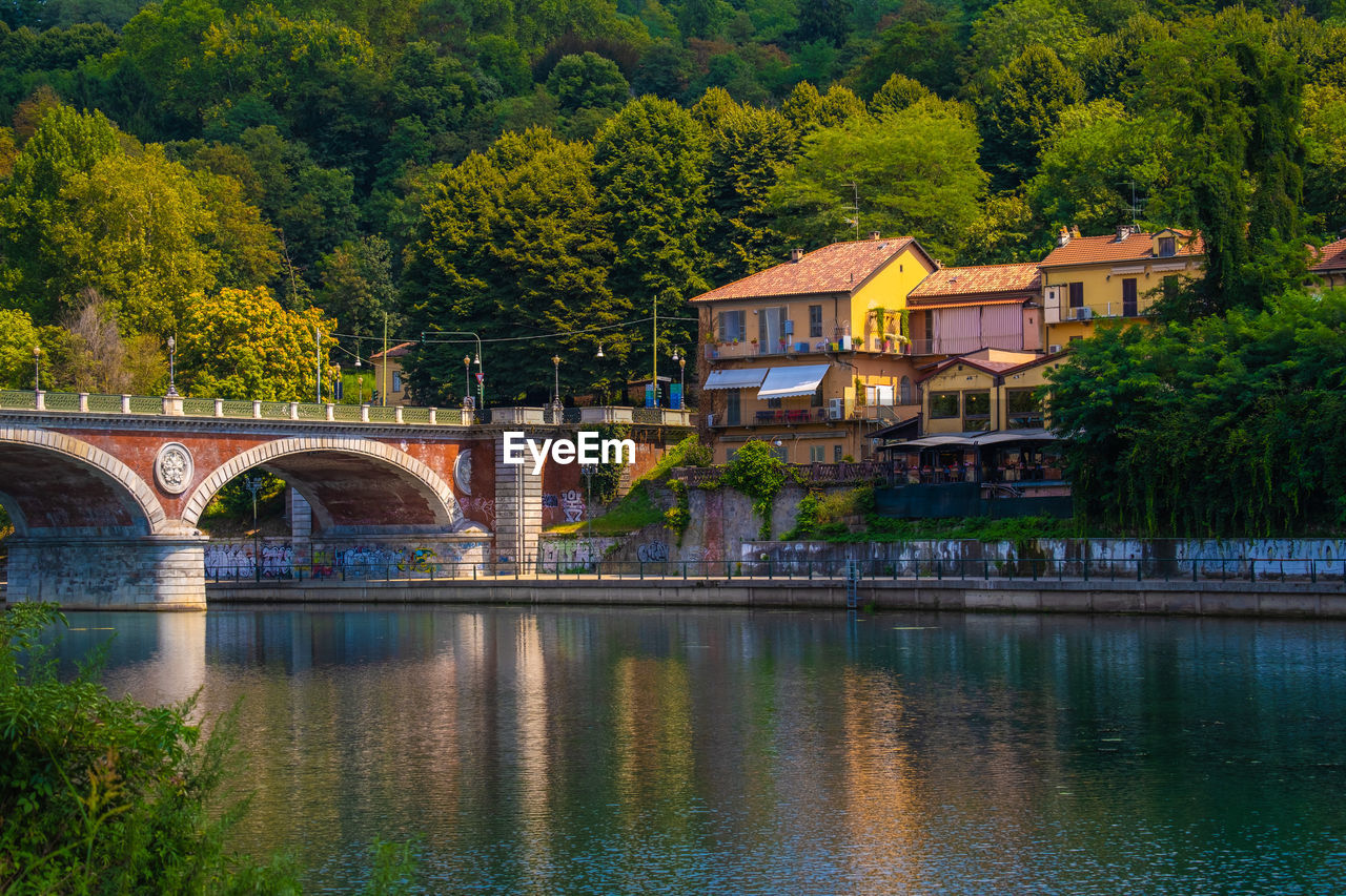 Bridge over river in town