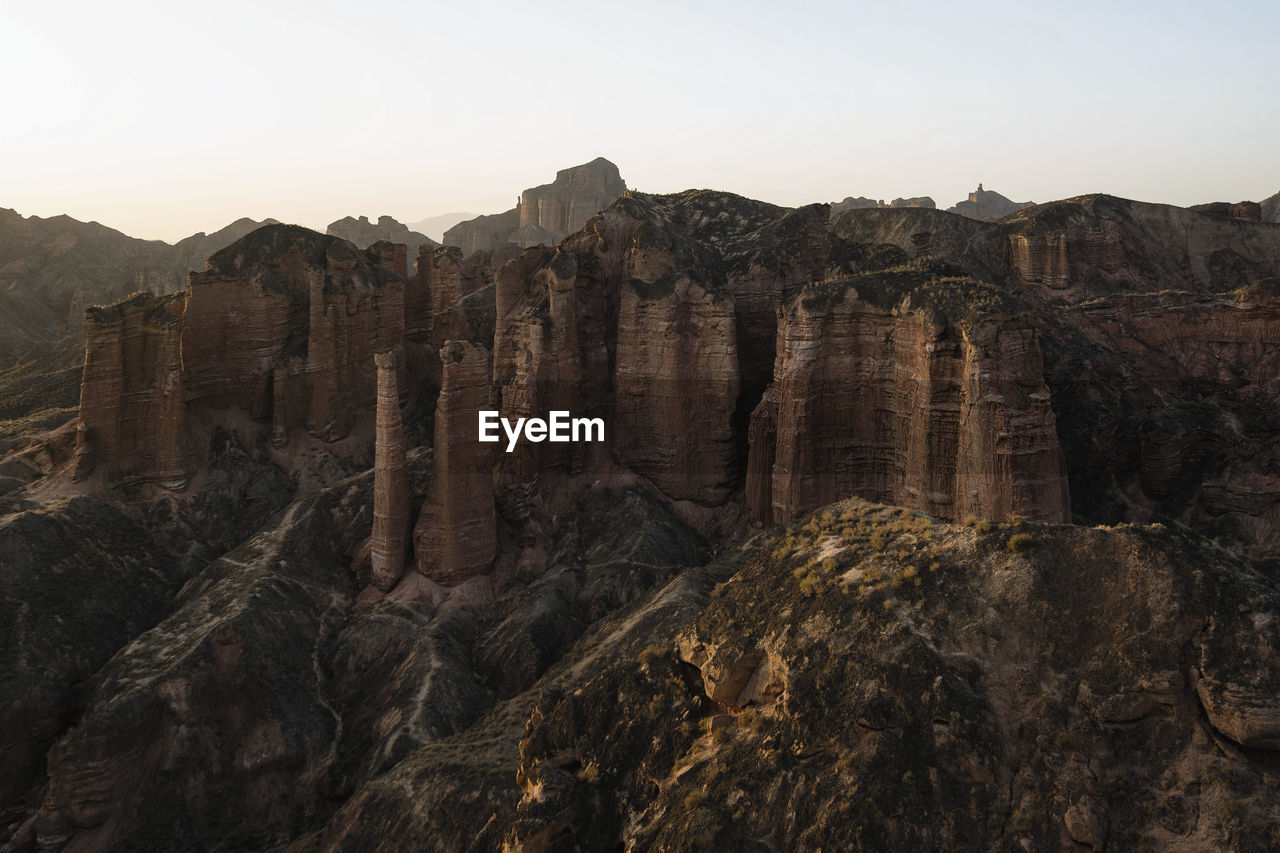 Aerial view of rocky landscape against sky