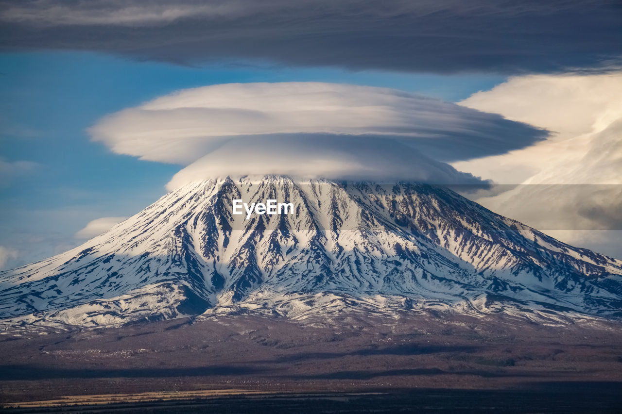 Scenic view of snowcapped mountains against sky