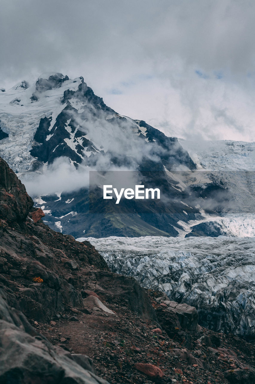 Scenic view of snowcapped mountains against sky