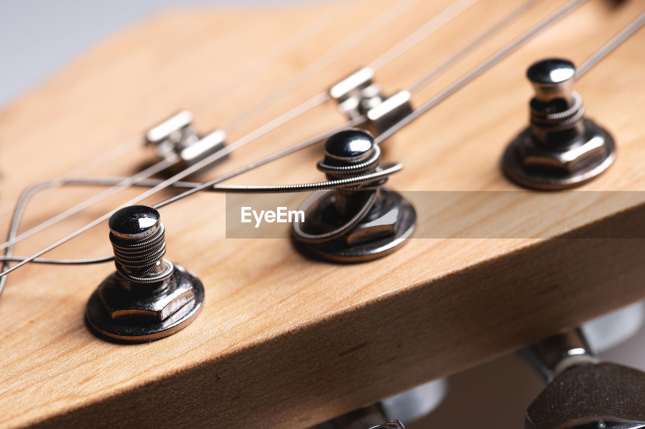 High angle view of guitar on table