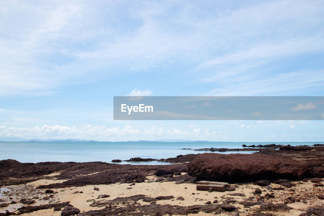 View of sea waves shore and fantastic rocky beach coast on the island 