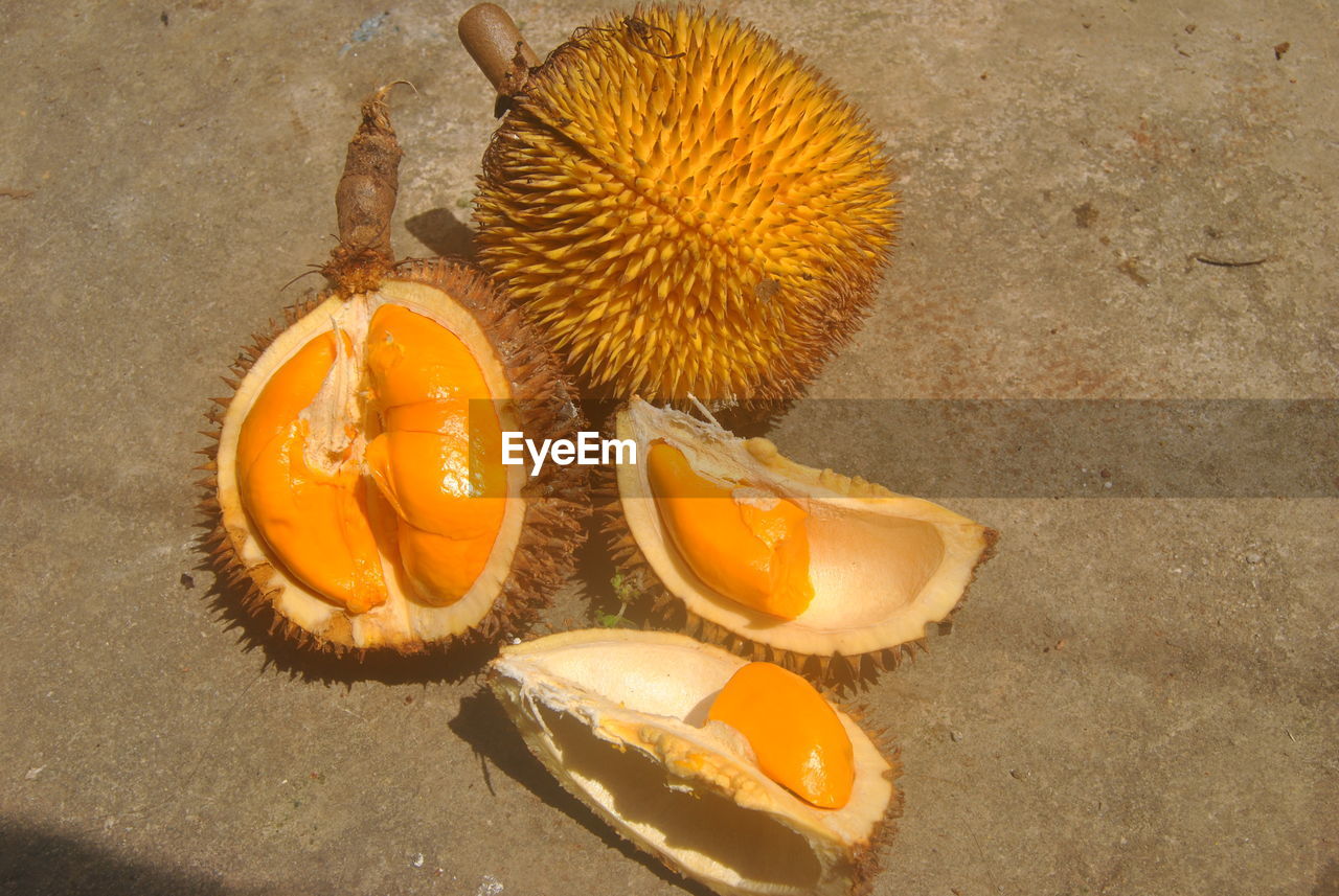 HIGH ANGLE VIEW OF FRUIT ON GROUND