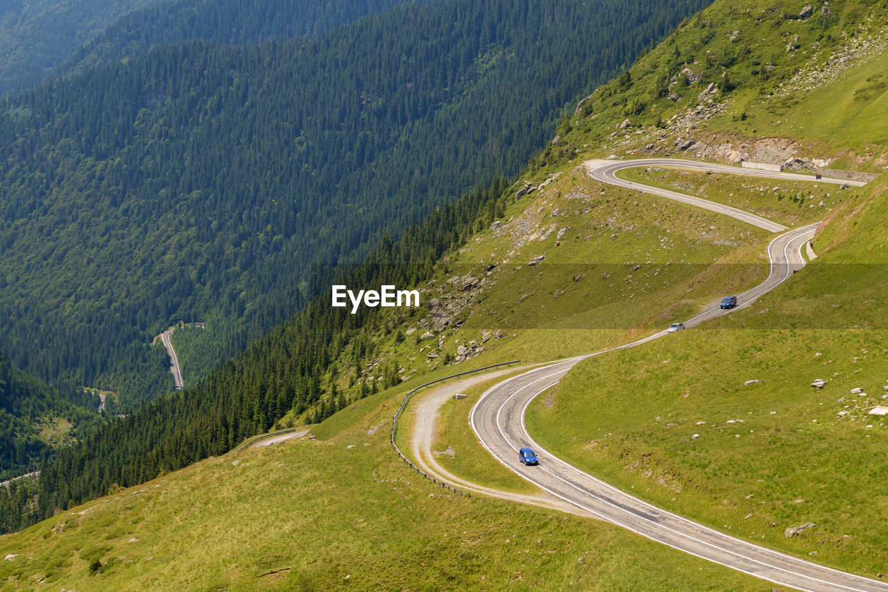 High angle view of winding road