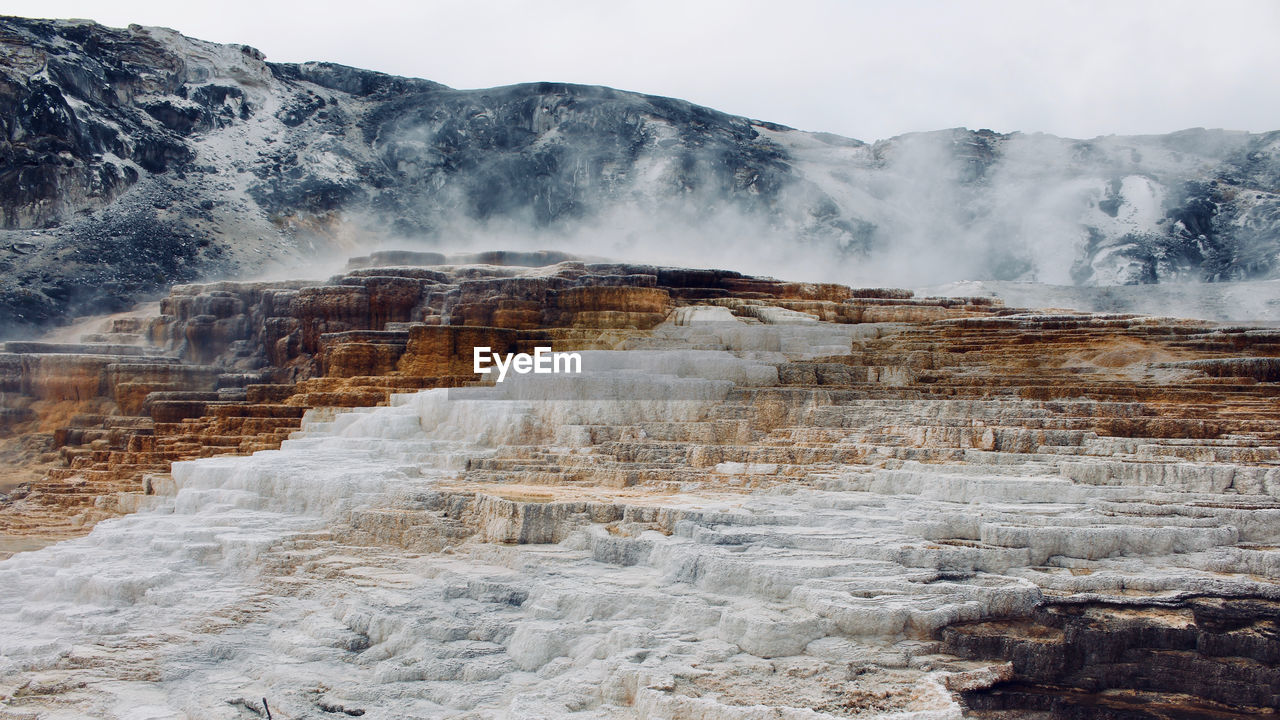 Scenic view of mammoth hot springs in yellowstone park 