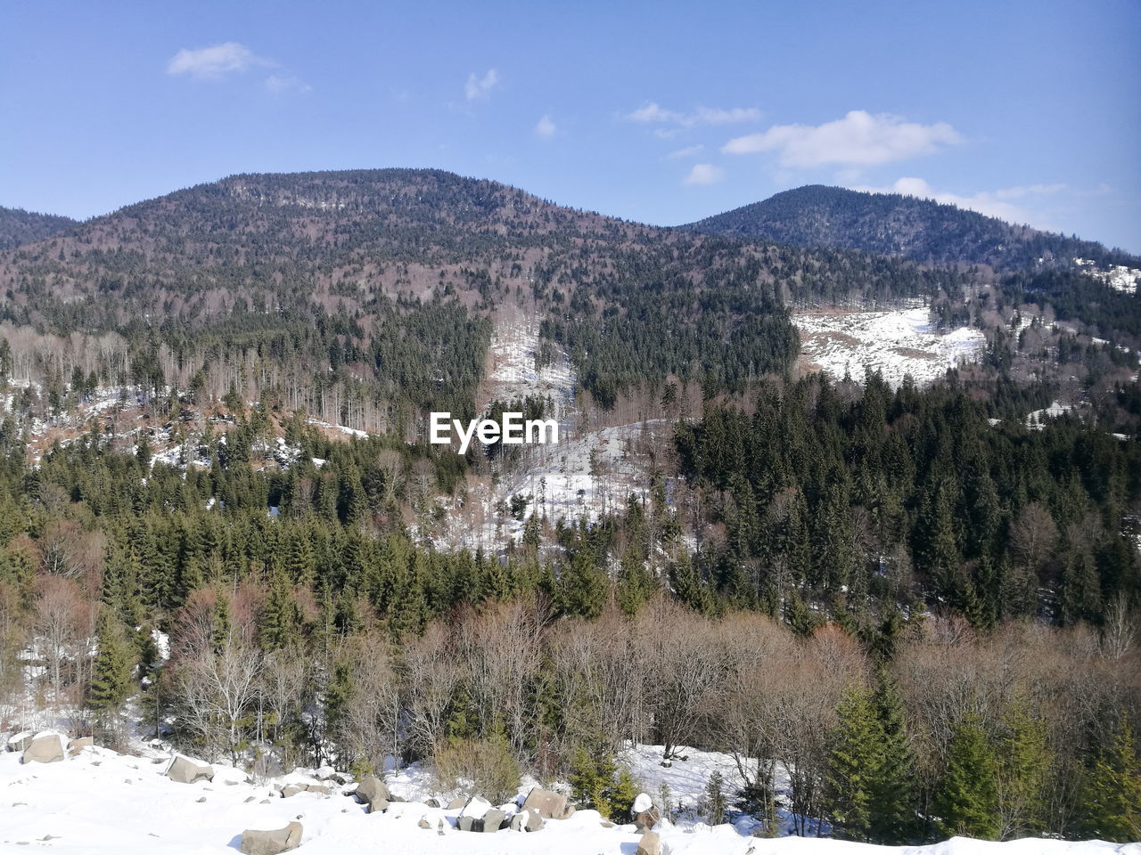 Scenic view of landscape against sky during winter