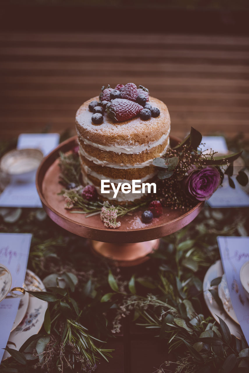 Cake in plate on table