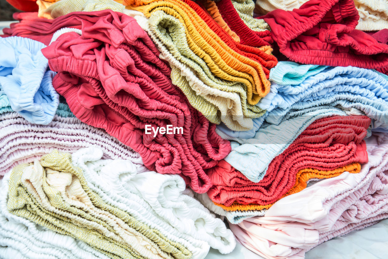 Close-up of multi colored fabric at market stall