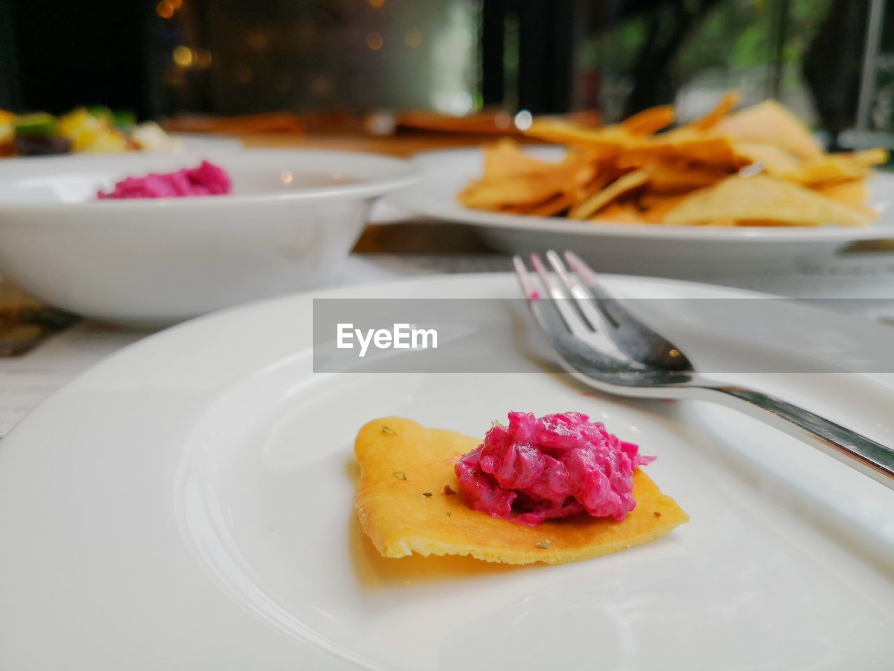 Close-up of breakfast served in plate