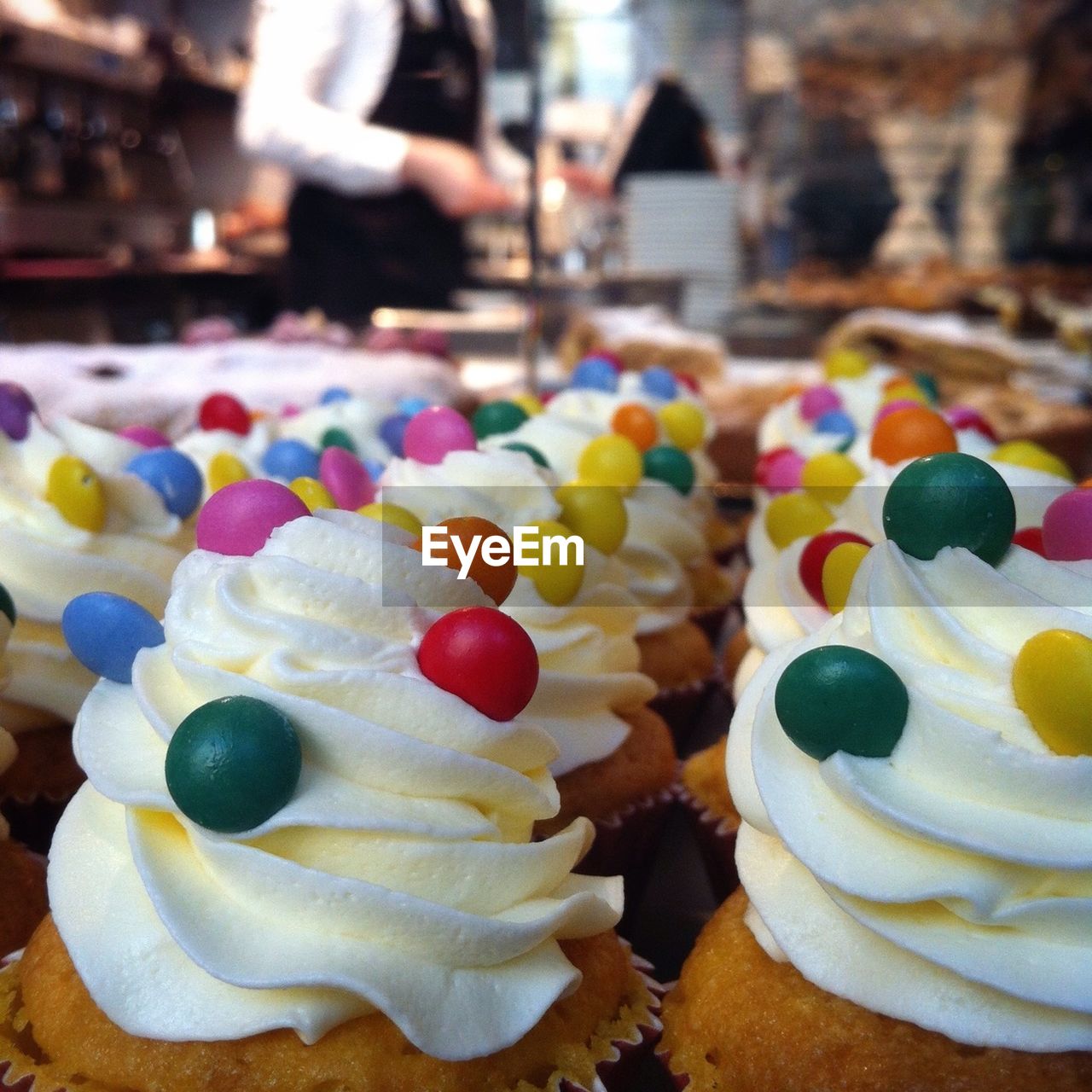 Extreme close up of muffins with cream