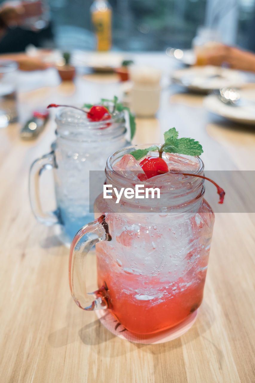 Close-up of drink on wooden table