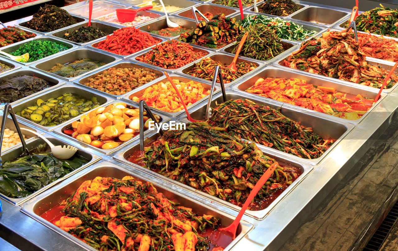 Various food for sale at market stall