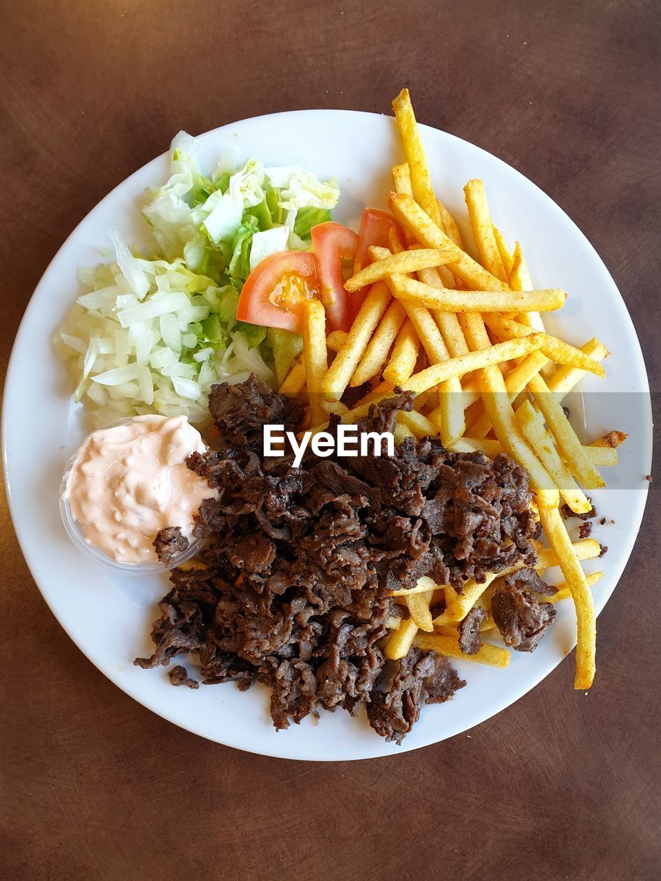 HIGH ANGLE VIEW OF FOOD SERVED ON PLATE