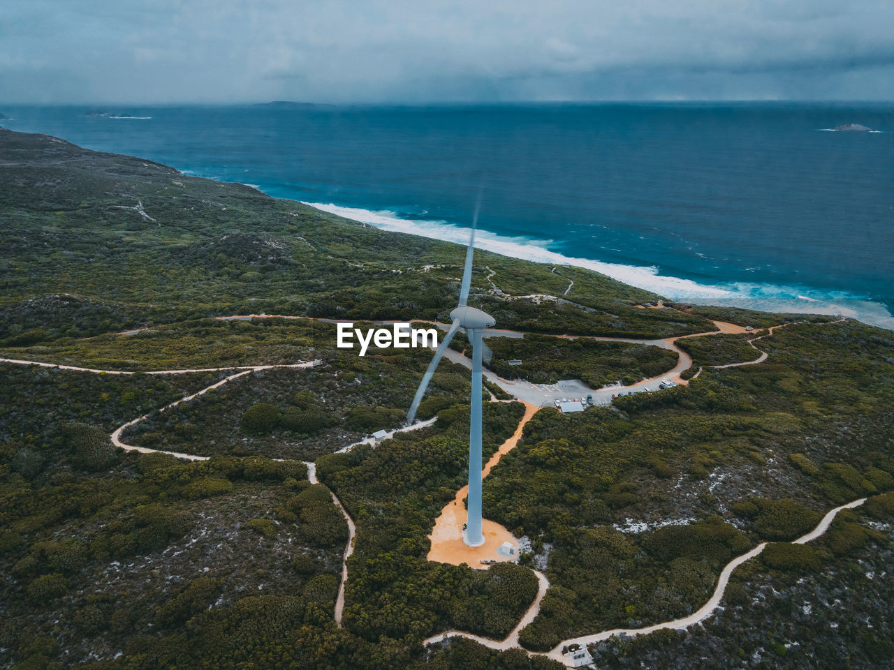 High angle view of sea shore against sky