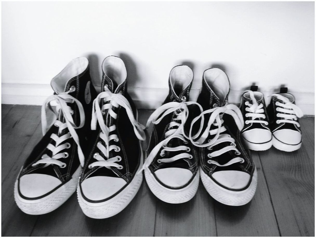 HIGH ANGLE VIEW OF SHOES ON FLOOR