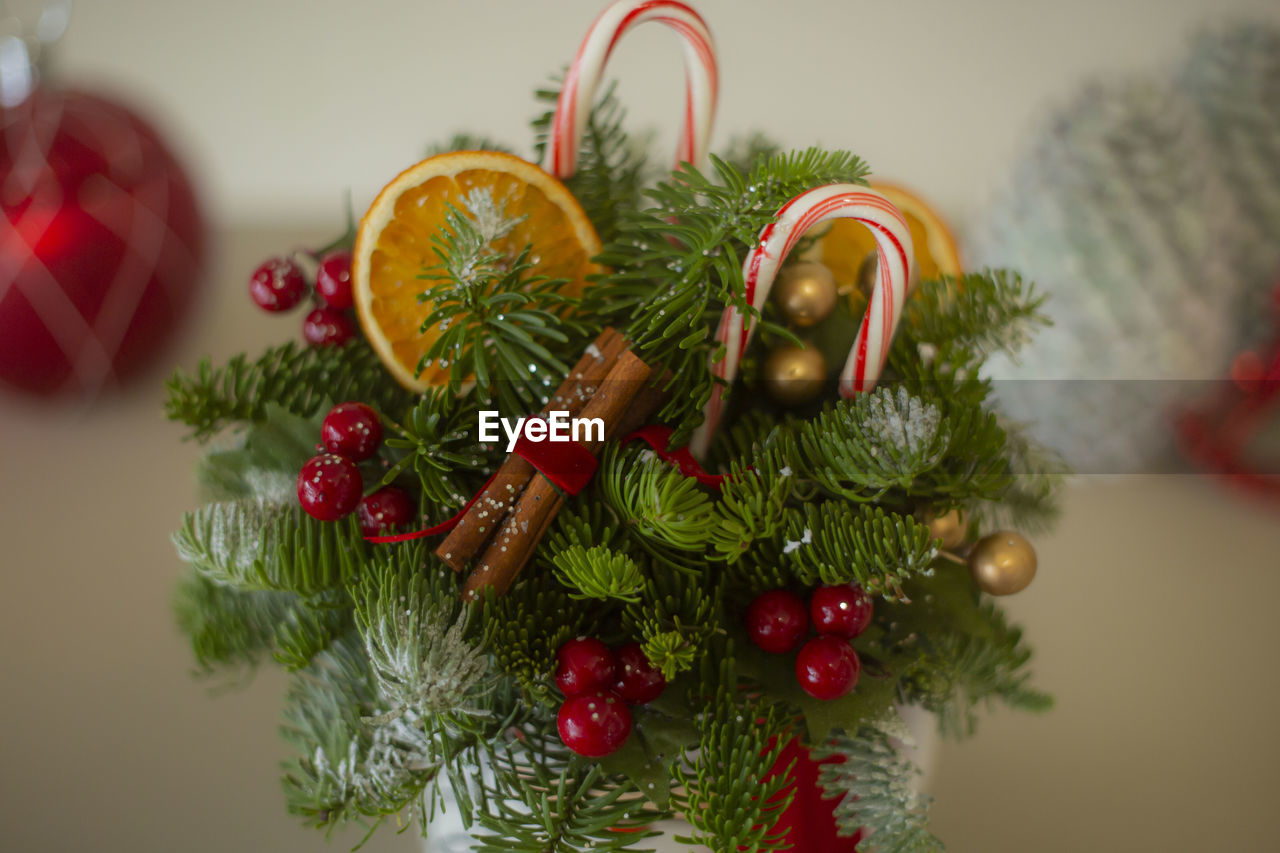 Winter holiday bouquet with candy canes