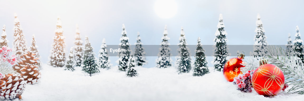 Panoramic christmas landscape with ornaments
