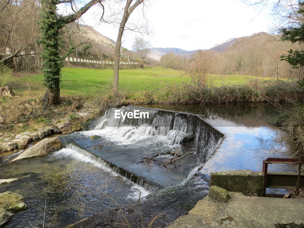 SCENIC VIEW OF STREAM AMIDST TREES AND LANDSCAPE