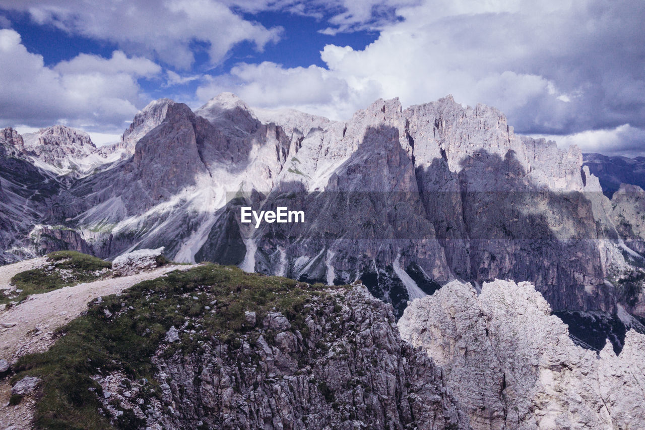 Panoramic view of rocky mountains against sky