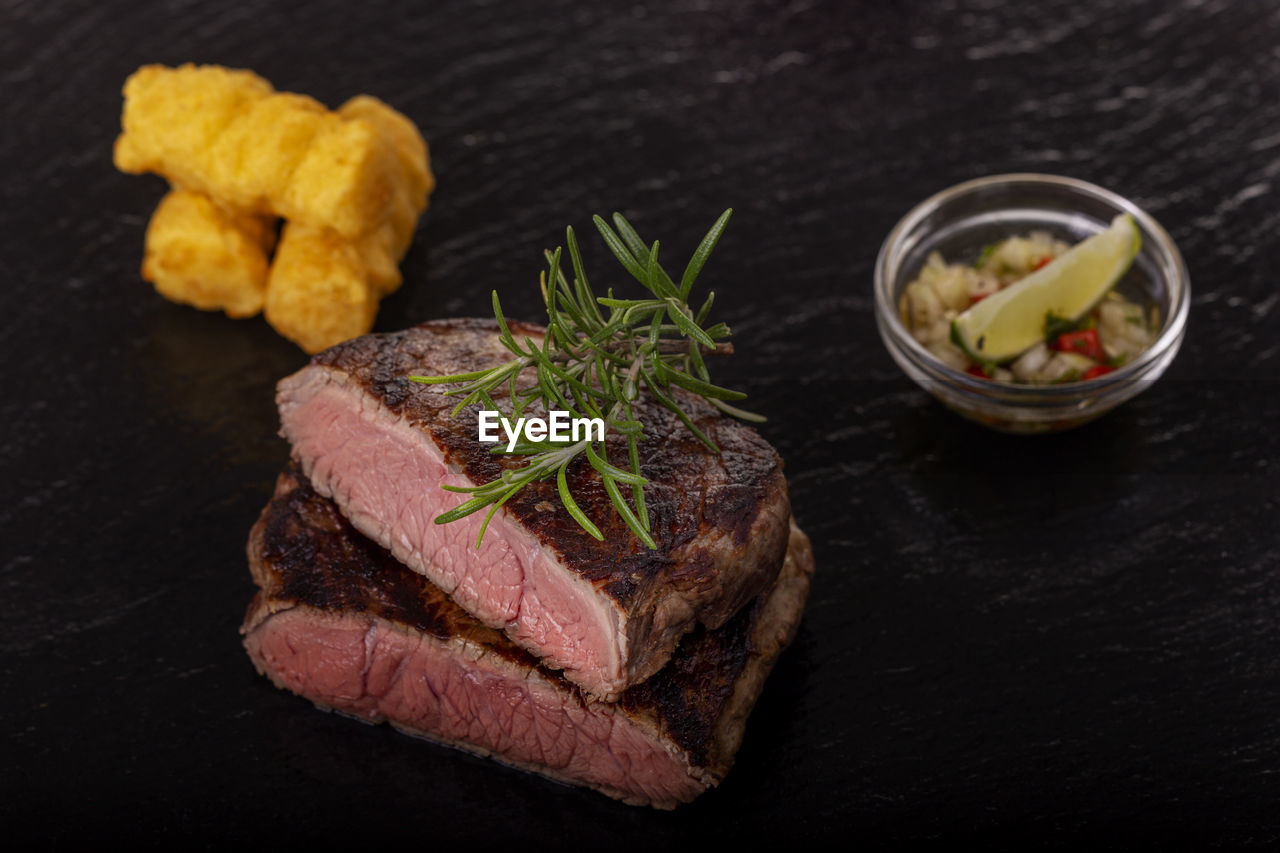 high angle view of food in plate on table