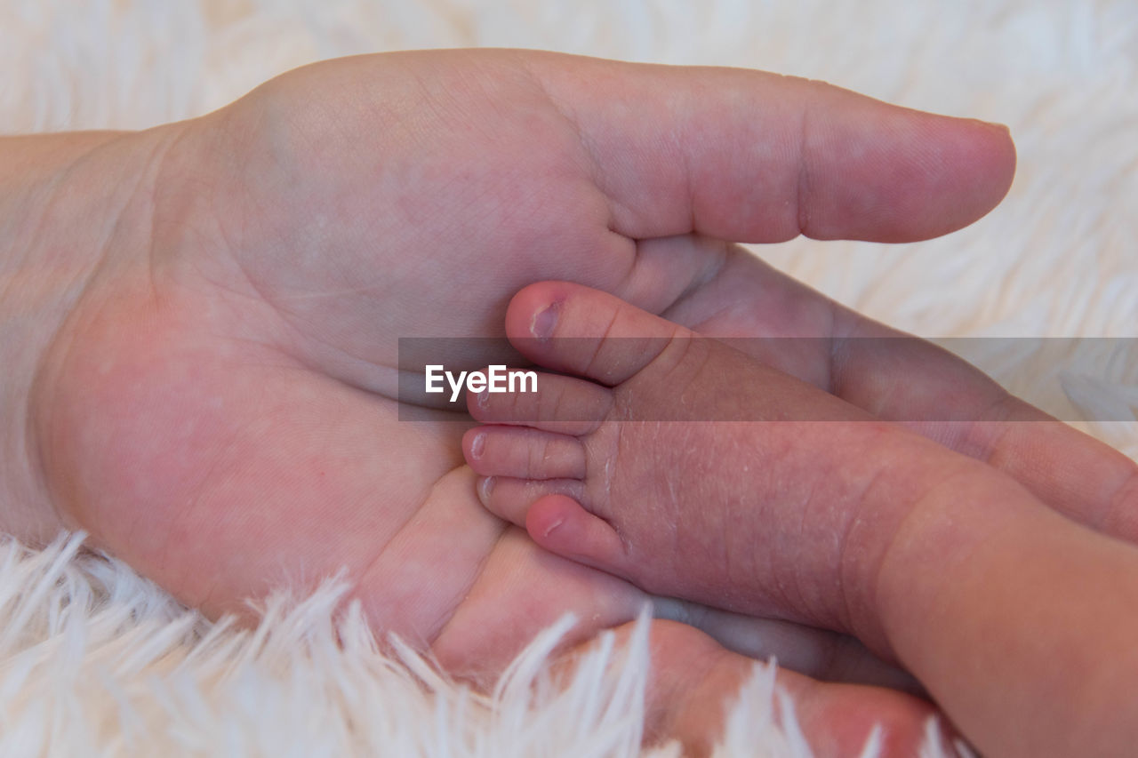 CLOSE-UP OF BABY HAND HOLDING HANDS