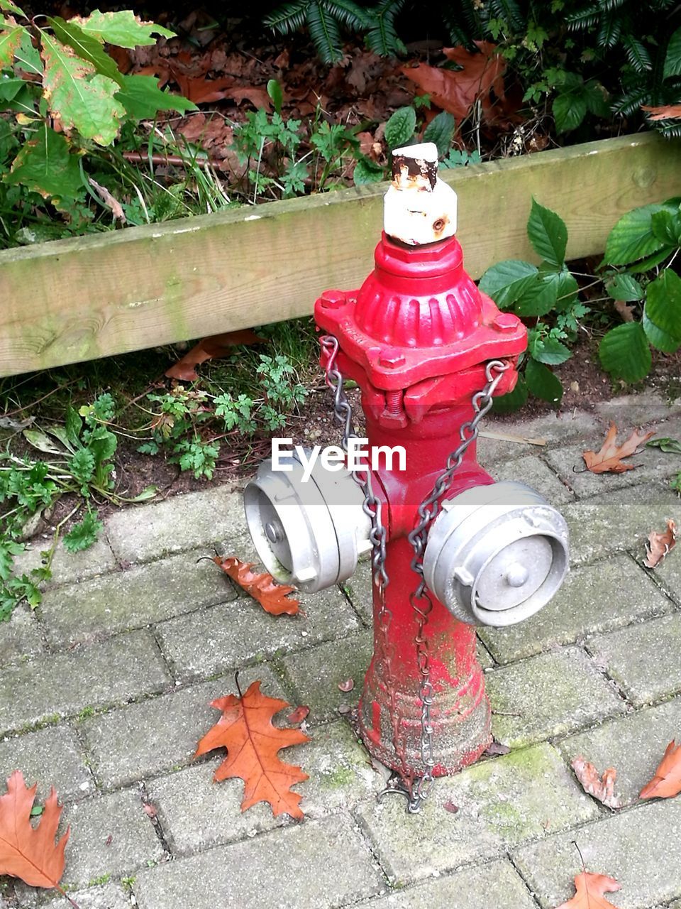 HIGH ANGLE VIEW OF RED FIRE HYDRANT